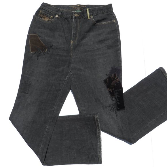 Lauren Jeans Co. Ralph Lauren 10 Women's Jean Boot Cut BLACK Distresses - Picture 3 of 10